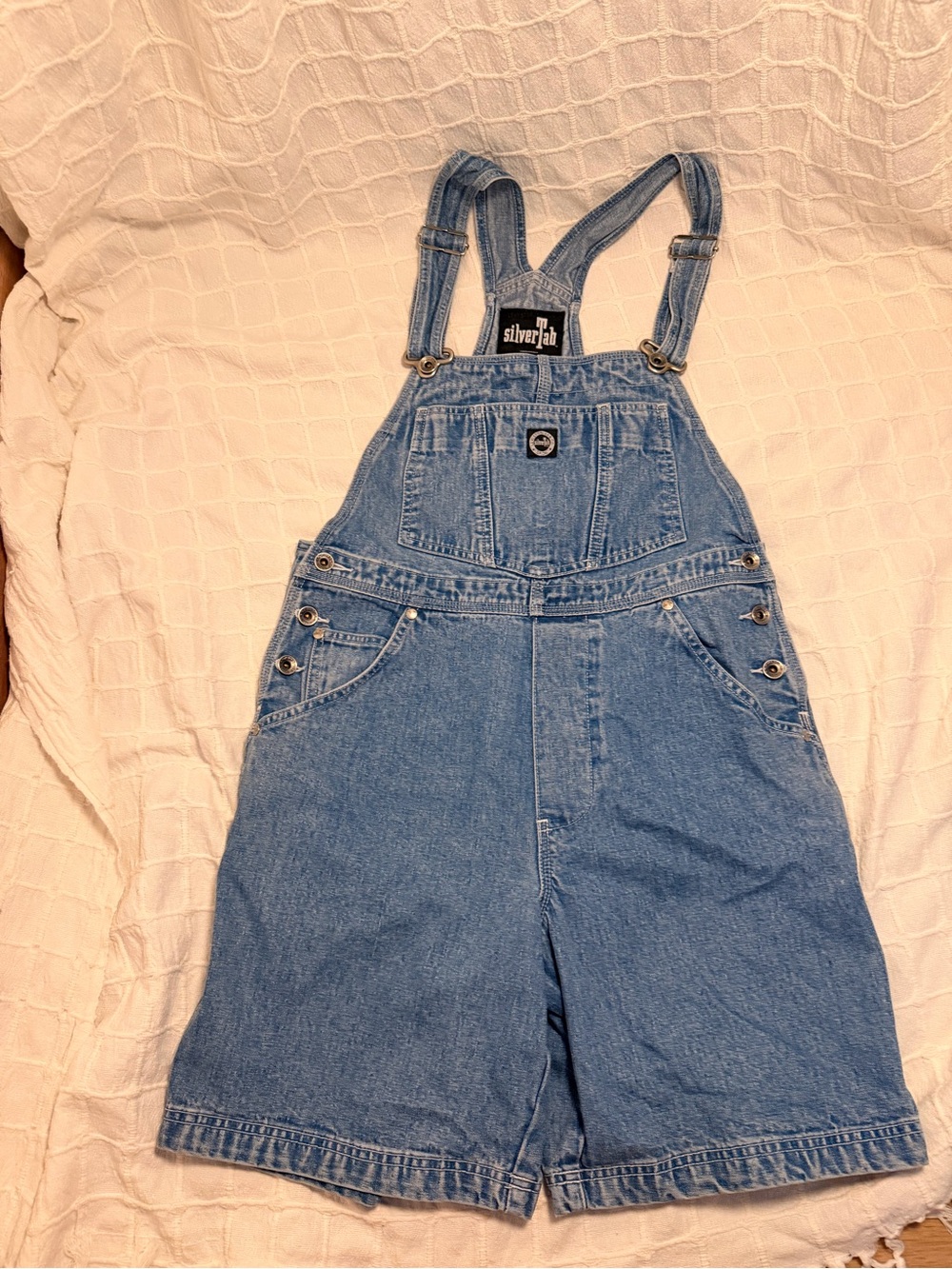 Silver Tab Levi Light Blue Denim Shortalls with Front Patch